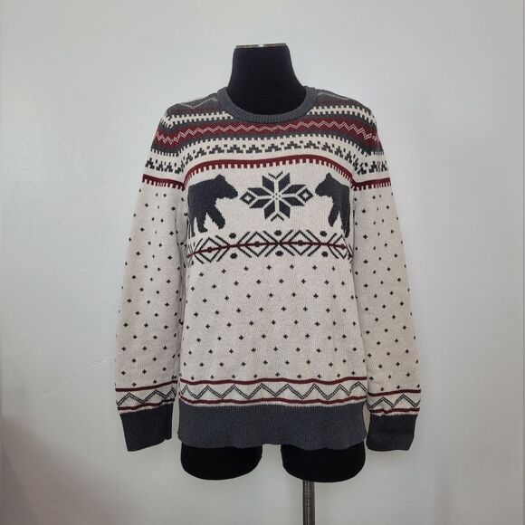 Lands End Sweater 100% Cotton Cozy Cabin Mountain Camping Thick Soft Large - Picture 8 of 12